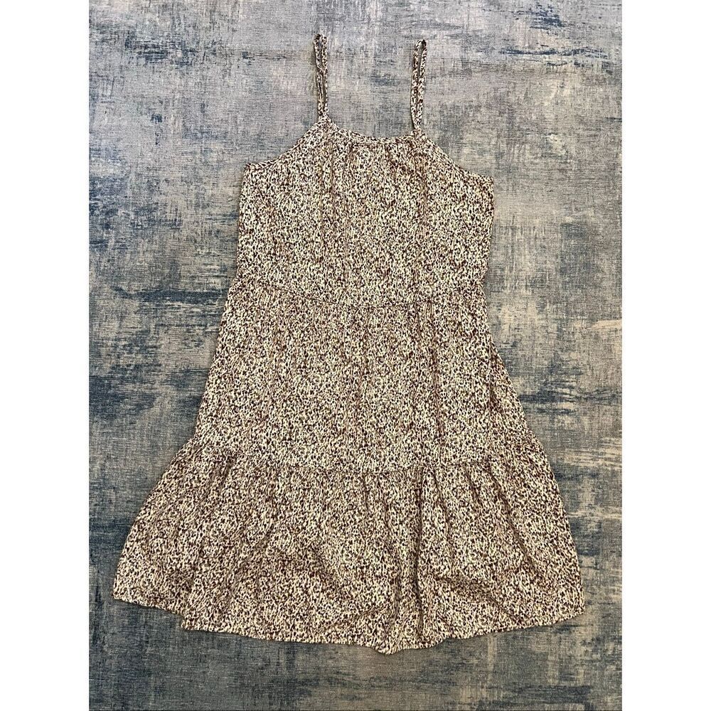 Thread and Supply Cream Brown Renalda Tiered Dress Multidot Buttercream L